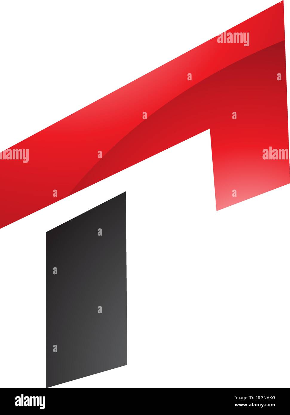 Red and Black Glossy Rectangular Letter R Icon on a White Background Stock Vector