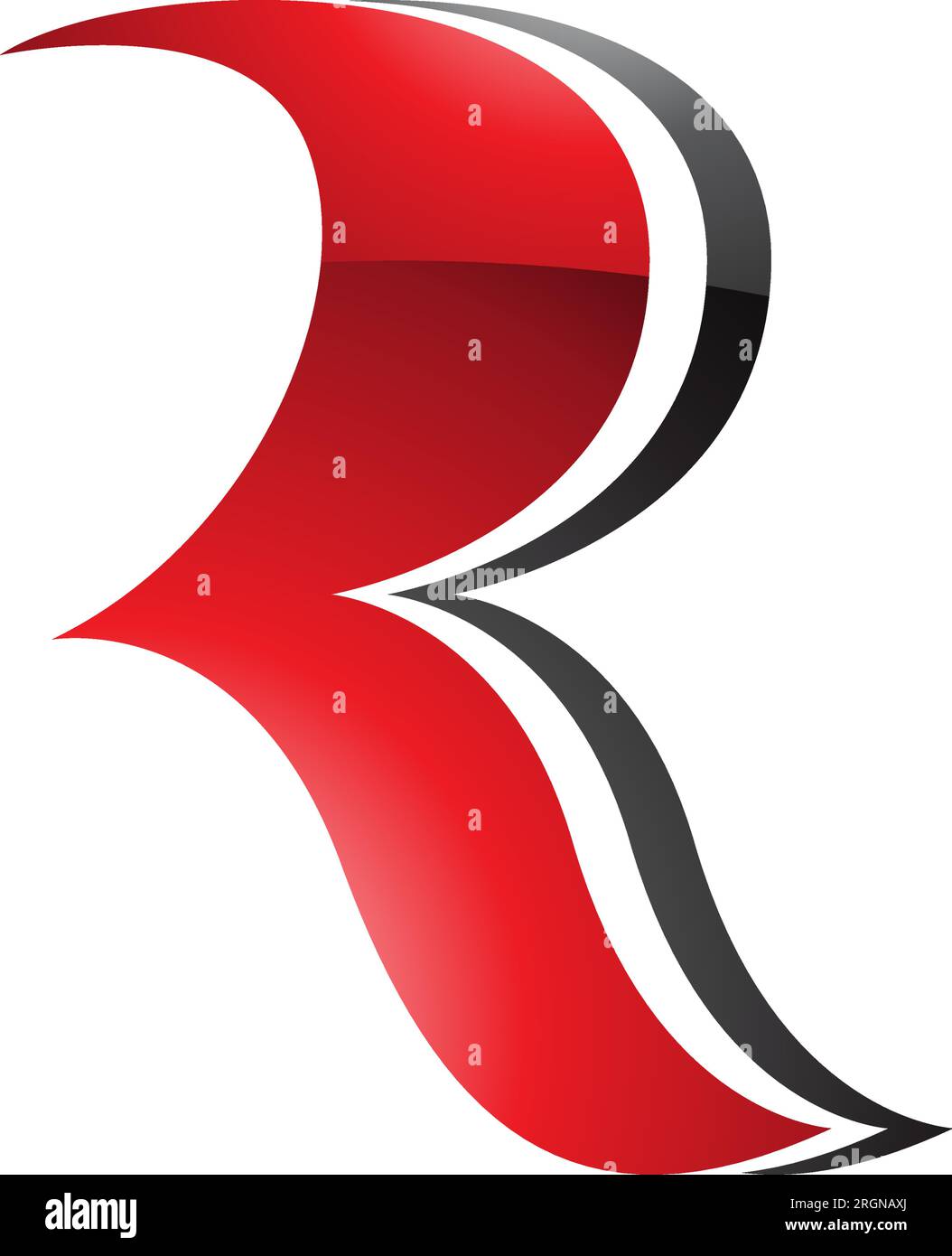 Red and Black Glossy Wavy Shaped Letter R Icon on a White Background ...