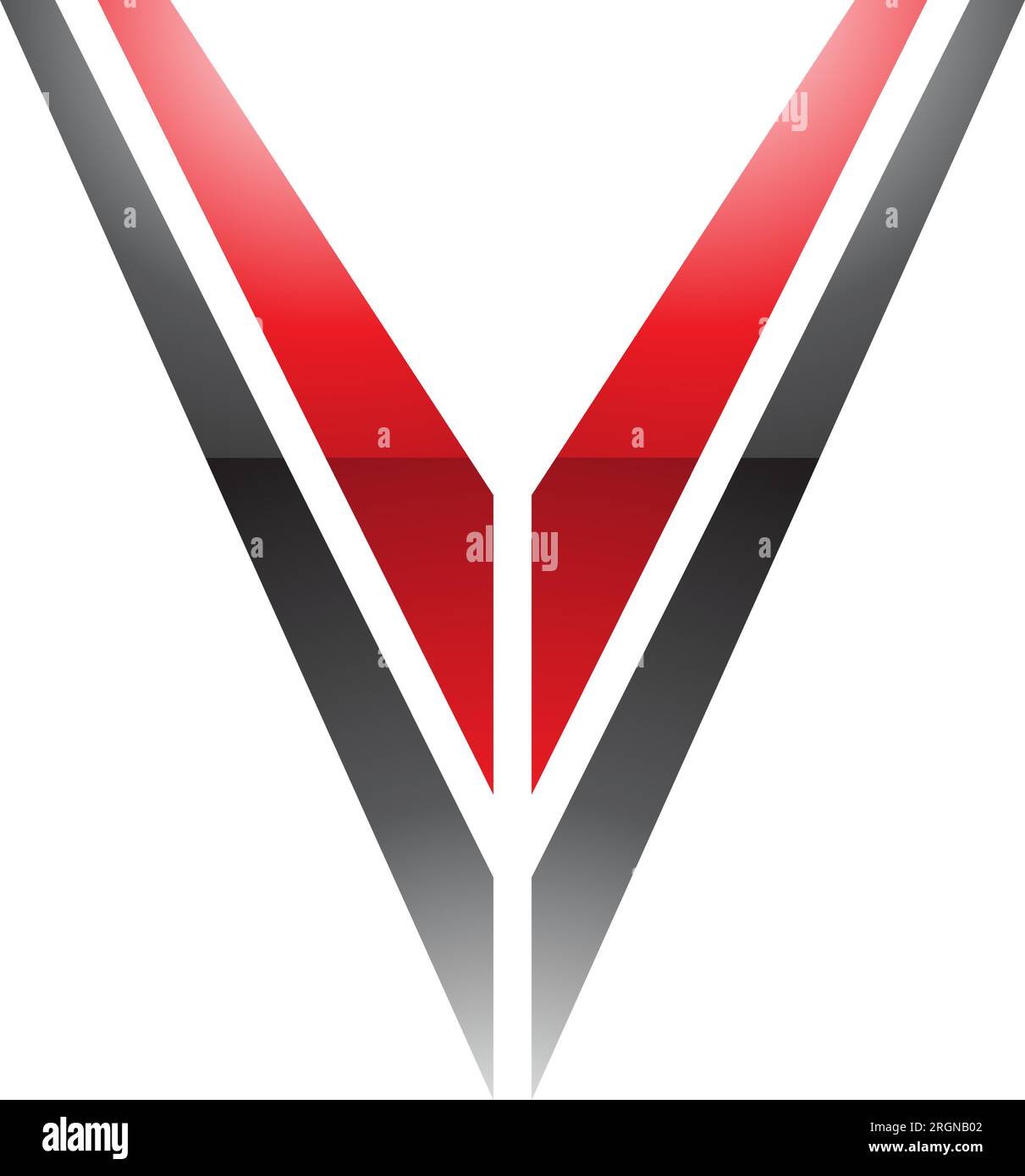 Red and Black Glossy Striped Shaped Letter V Icon on a White Background Stock Vector