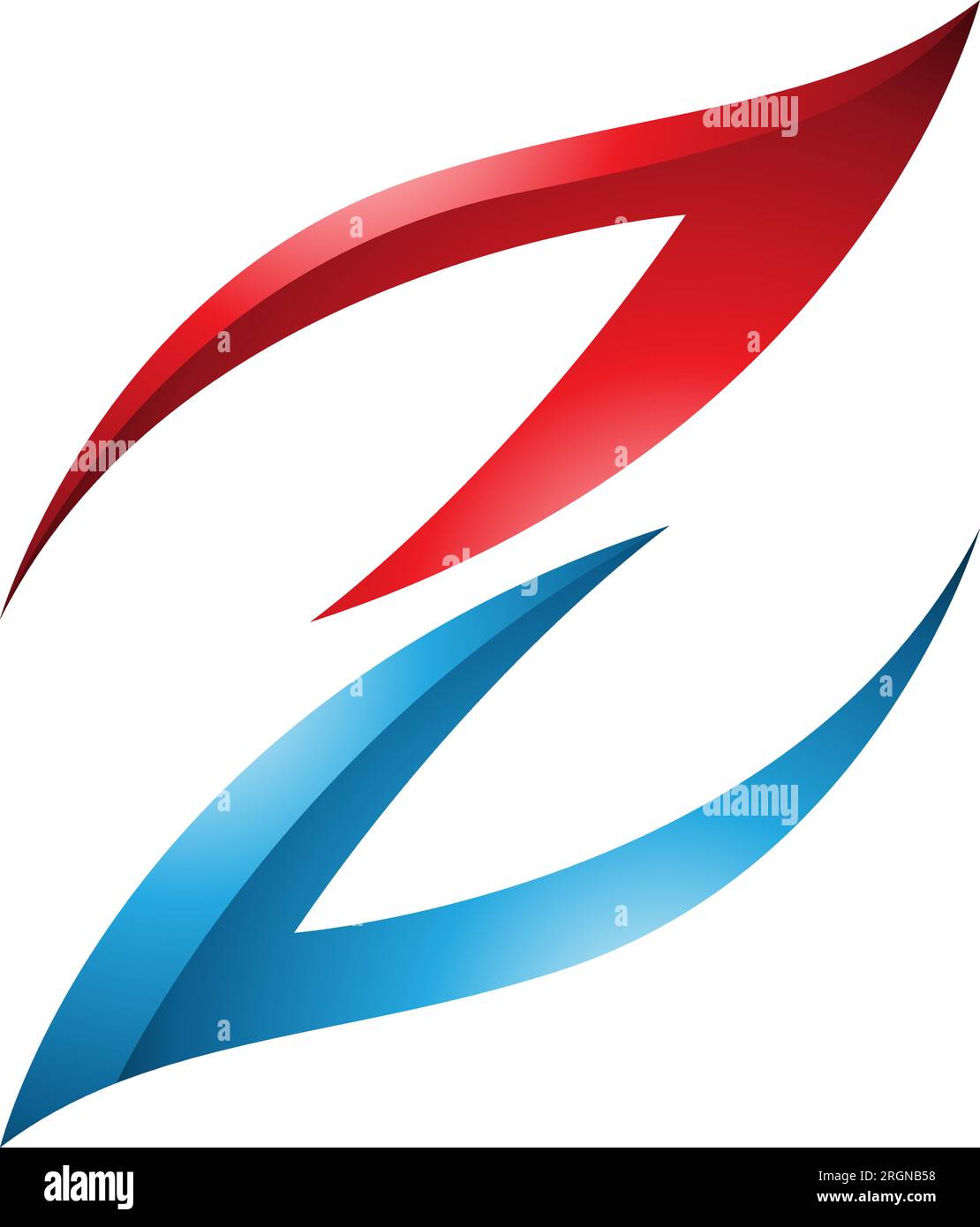 Red and Blue Glossy Fire Shaped Letter Z Icon on a White Background Stock Vector