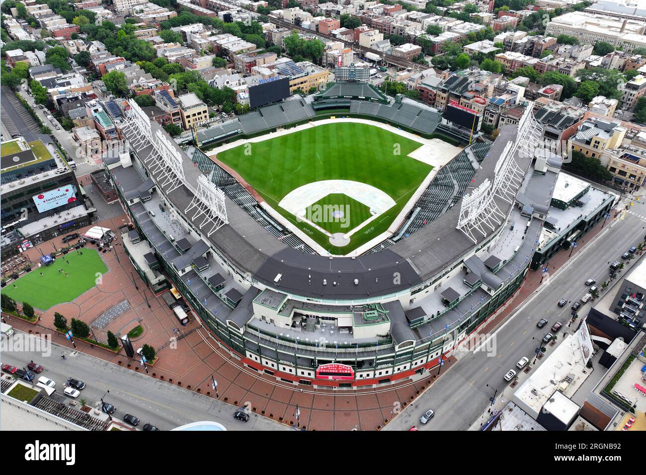 A general overall aerial view of Wrigley Field, Monday, Aug. 7, 2023, in  Chicago. Photo via Credit: Newscom/Alamy Live News Stock Photo - Alamy