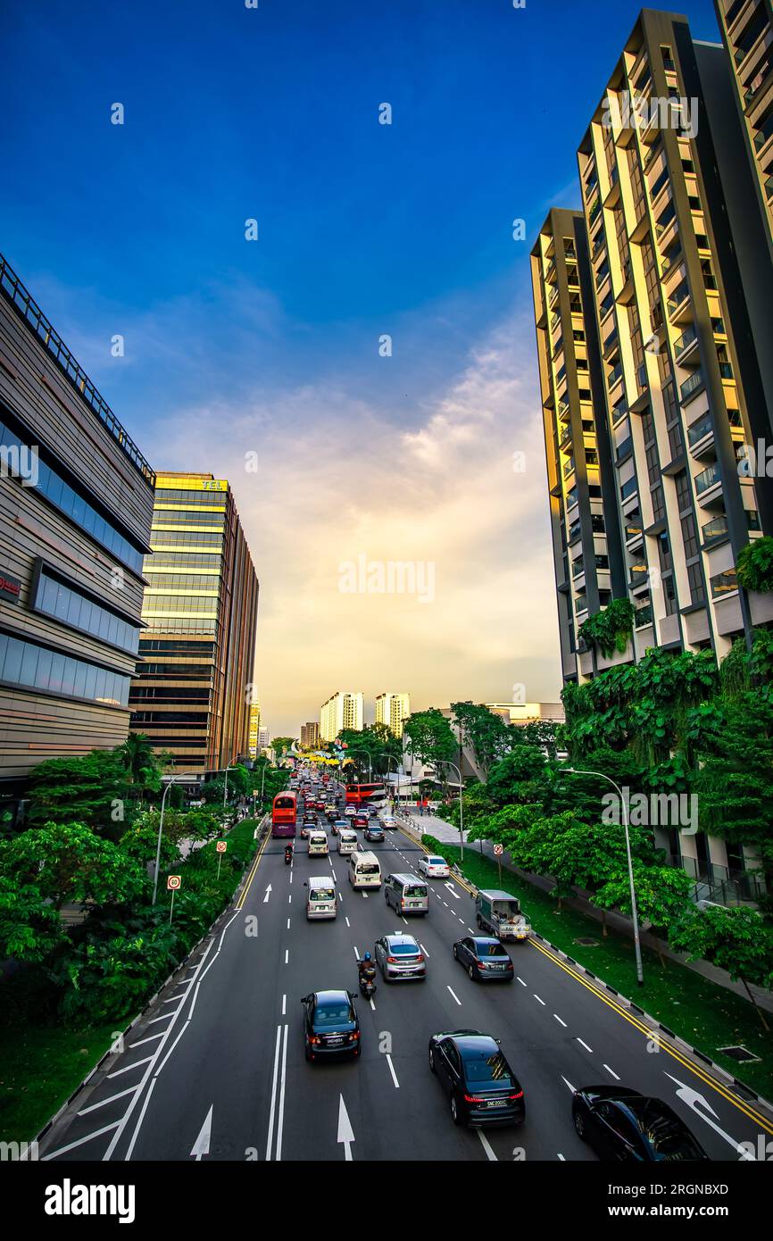 A view of Sim Avenue with PLQ and Park Place Residences in view, Singapore. Stock Photo