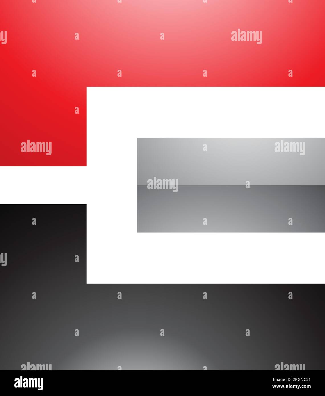 Red Black and Grey Glossy Rectangular Letter E Icon on a White Background Stock Vector
