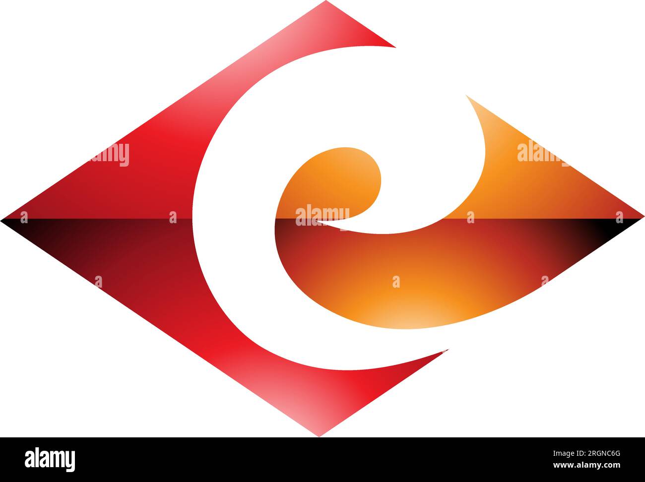 Red and Orange Glossy Horizontal Diamond Shaped Letter E Icon on a White Background Stock Vector