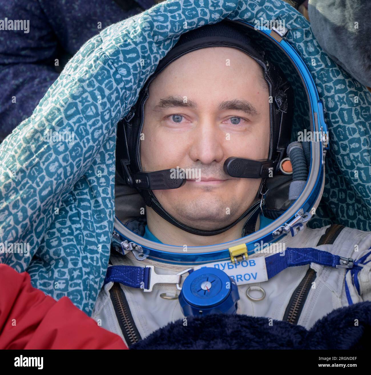Reportage: Expedition 66 Soyuz Landing (March 2022) - Russian cosmonaut Pyotr Dubrov is seen outside the Soyuz MS-19 spacecraft after he landed with fellow Expedition 66 crew members in a remote area near the town of Zhezkazgan, Kazakhstan on Wednesday, March 30, 2022. Stock Photo