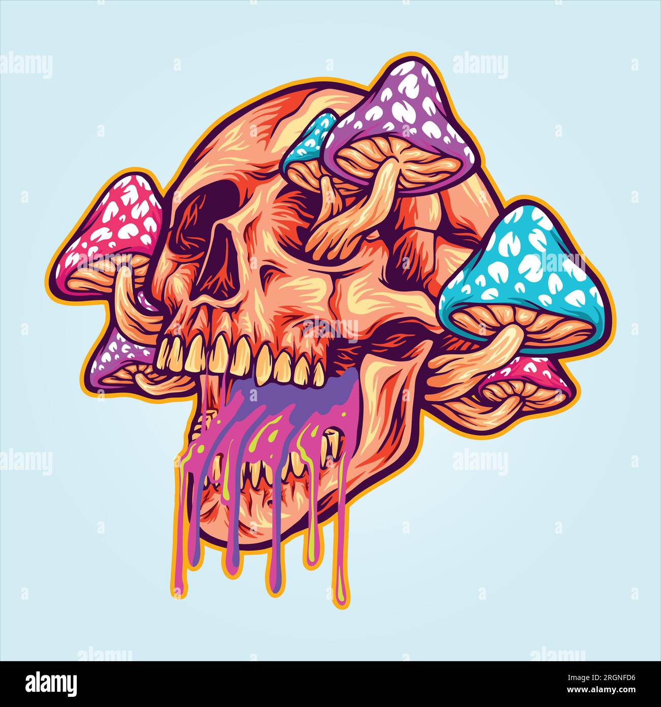 Trippy psychedelic head skull mushrooms vector illustrations for your work logo, merchandise t-shirt, stickers and label designs, poster, greeting car Stock Vector