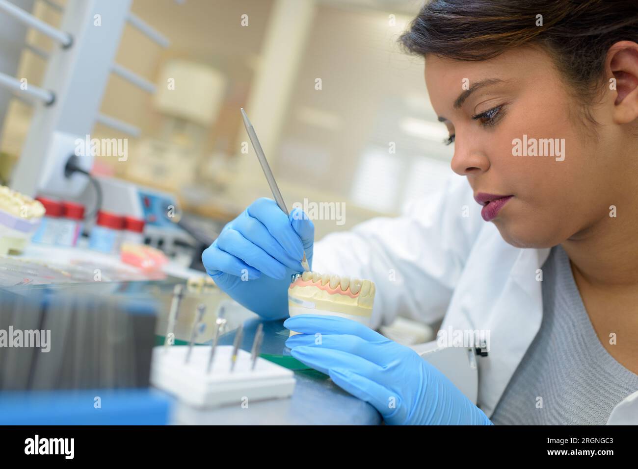 dental prosthesis work painting teeth Stock Photo Alamy