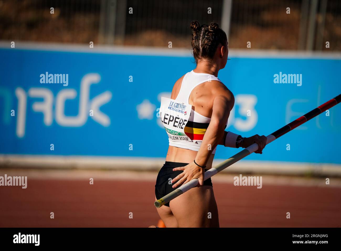 Jerusalem, Israel. 10th Aug, 2023. Belgian Lola Lepere pictured in action during the wimen pole vault event at the European Athletics U20 Championships, Thursday 10 August 2023, in Jerusalem, Israel. The European championships take place from 07 to 10 August. BELGA PHOTO COEN SCHILDERMAN Credit: Belga News Agency/Alamy Live News Stock Photo