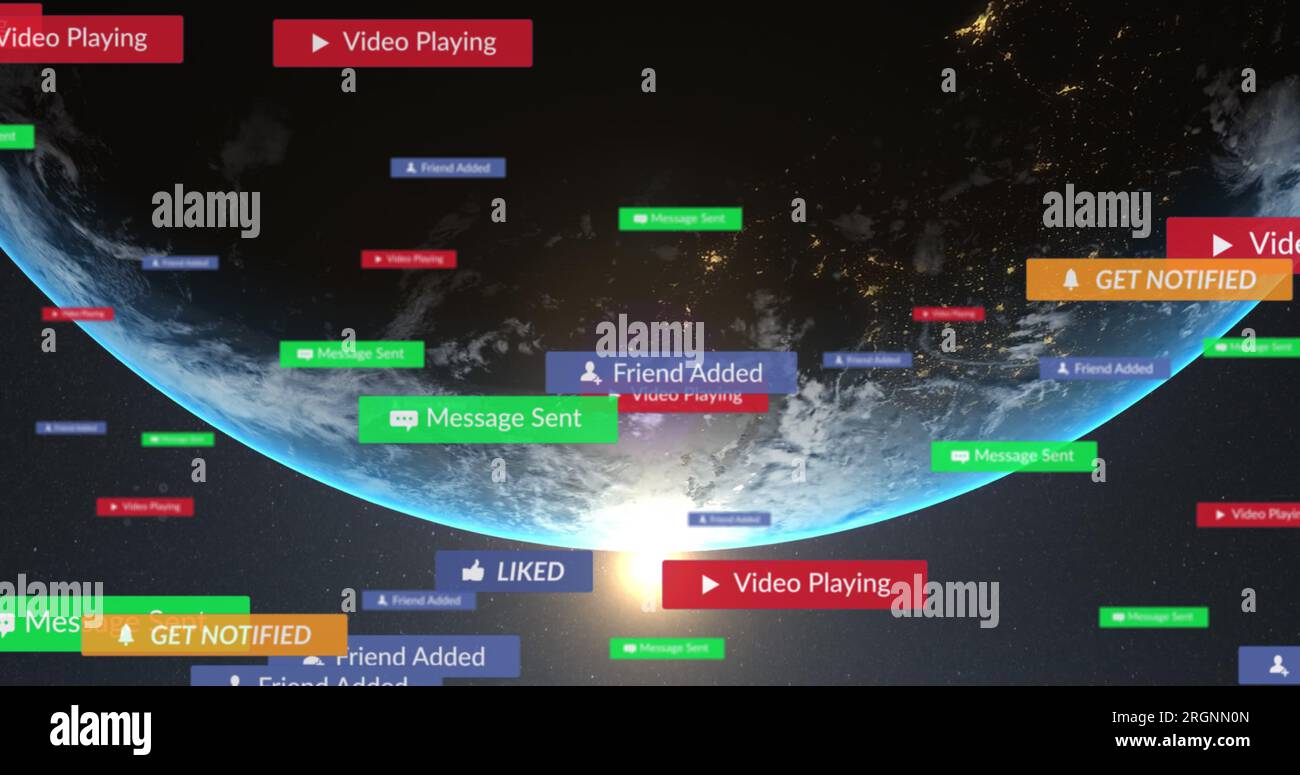Image of colourful social media notifications processing data over ...