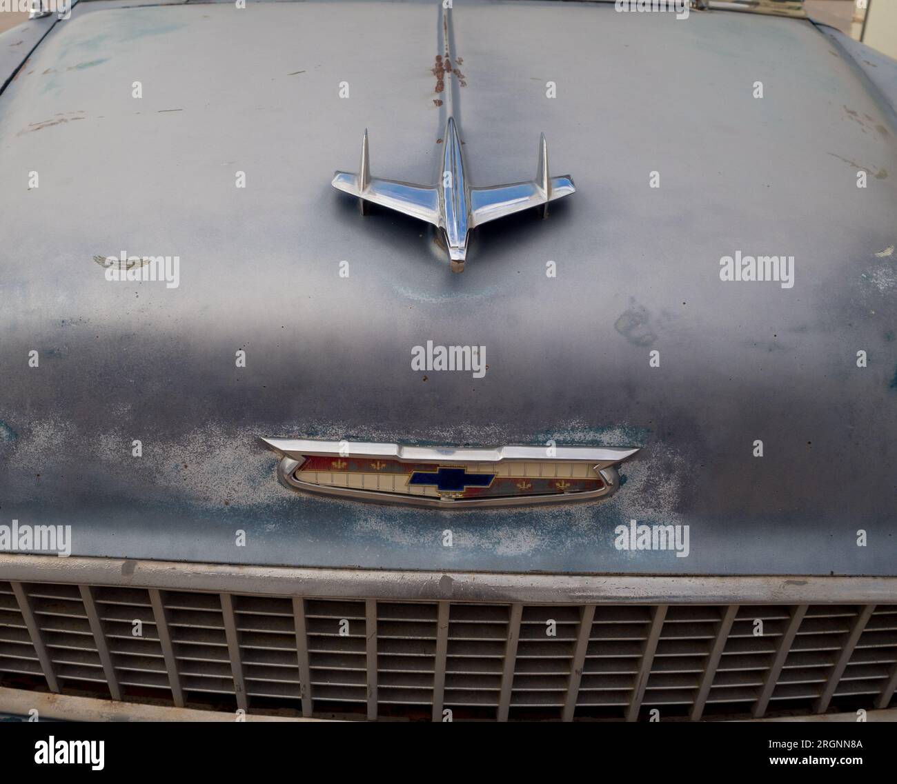 Vintage Chevy with airplane hood ornament Stock Photo Alamy