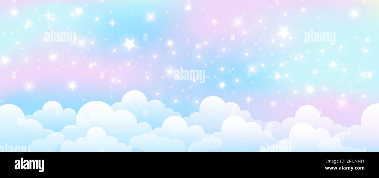 Pink and blue sky. Pastel gradient background with fluffy clouds ...