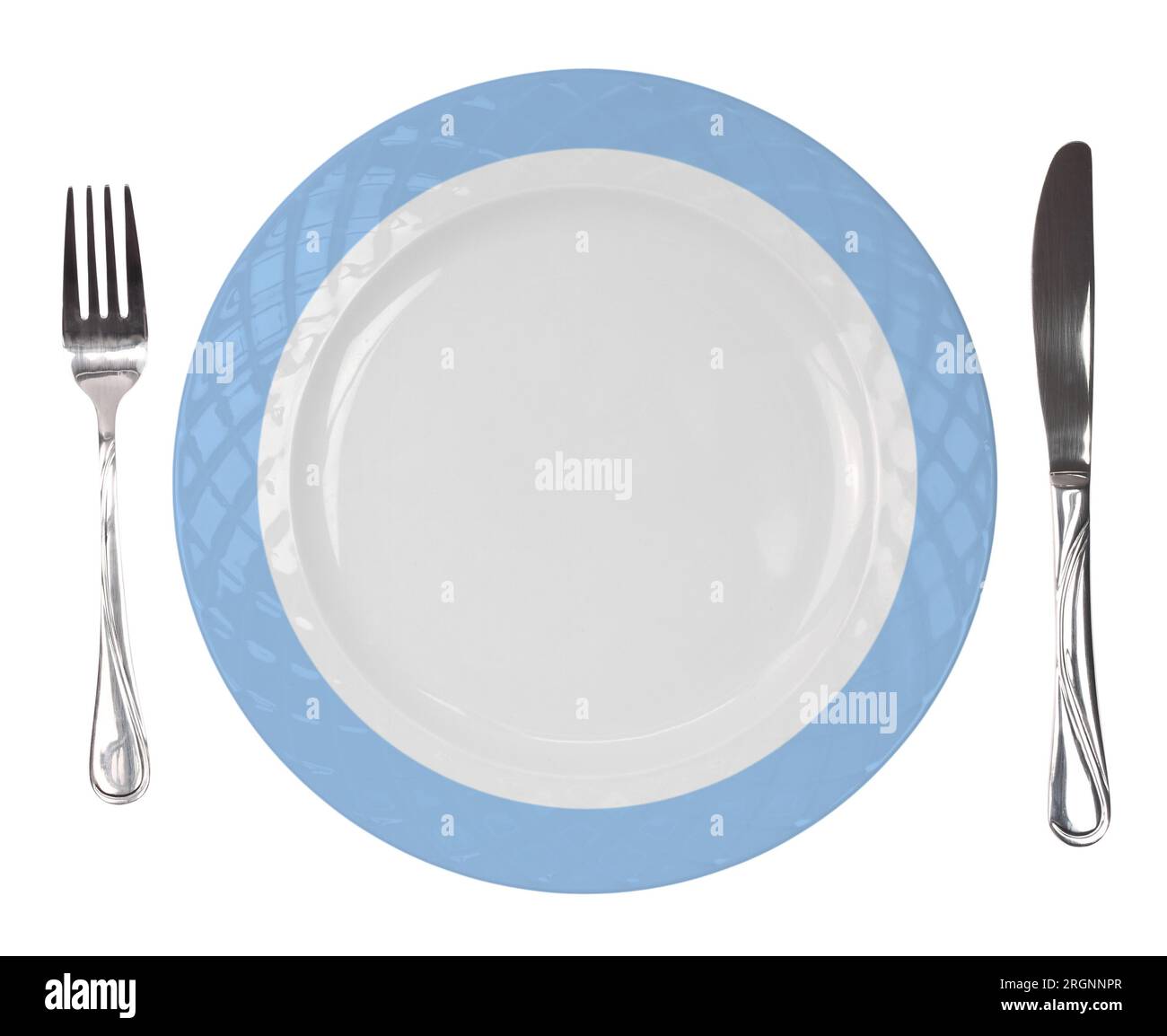 Εmpty plate with fork and knife isolated on white transparent background, top view, Stock Photo