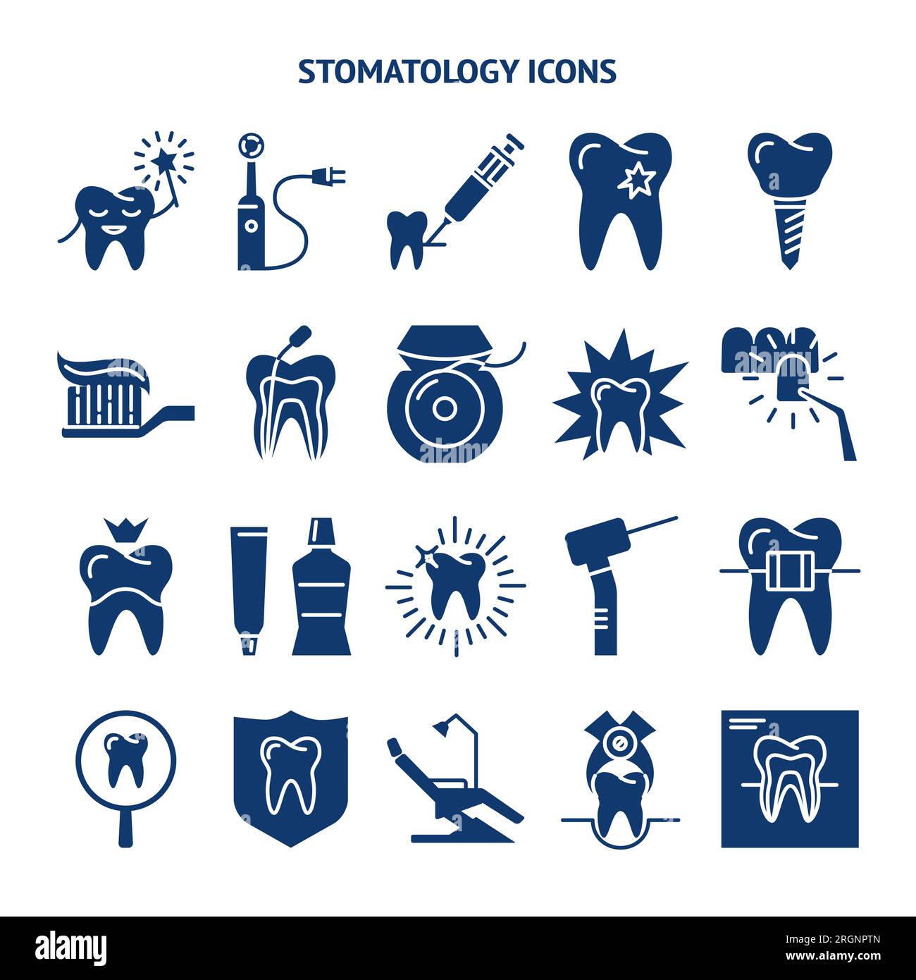 Stomatology and orthodontics silhouette icon set in flat style. Teeth ...