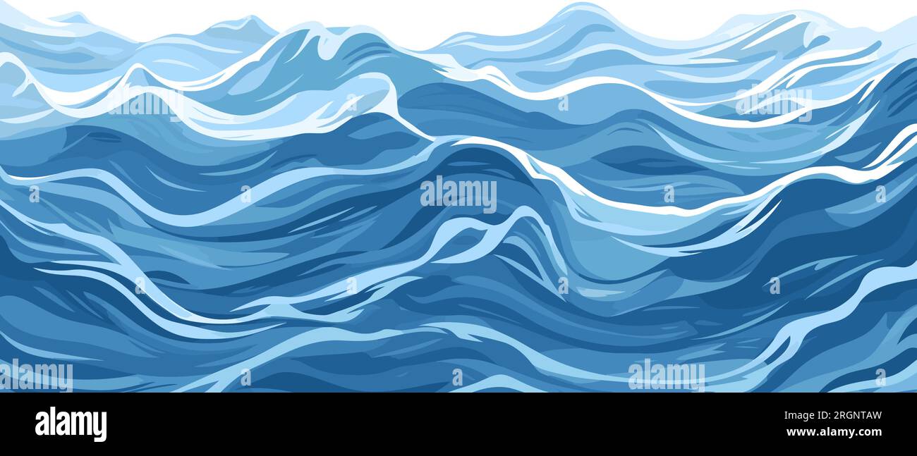 Blue ripples and water splashes waves surface flat style design vector ...