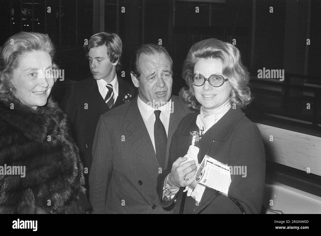 Princess Gracia of Monaco and her son Albert are greeted at Schiphol by F. Heineken ca. 1972 Stock Photo