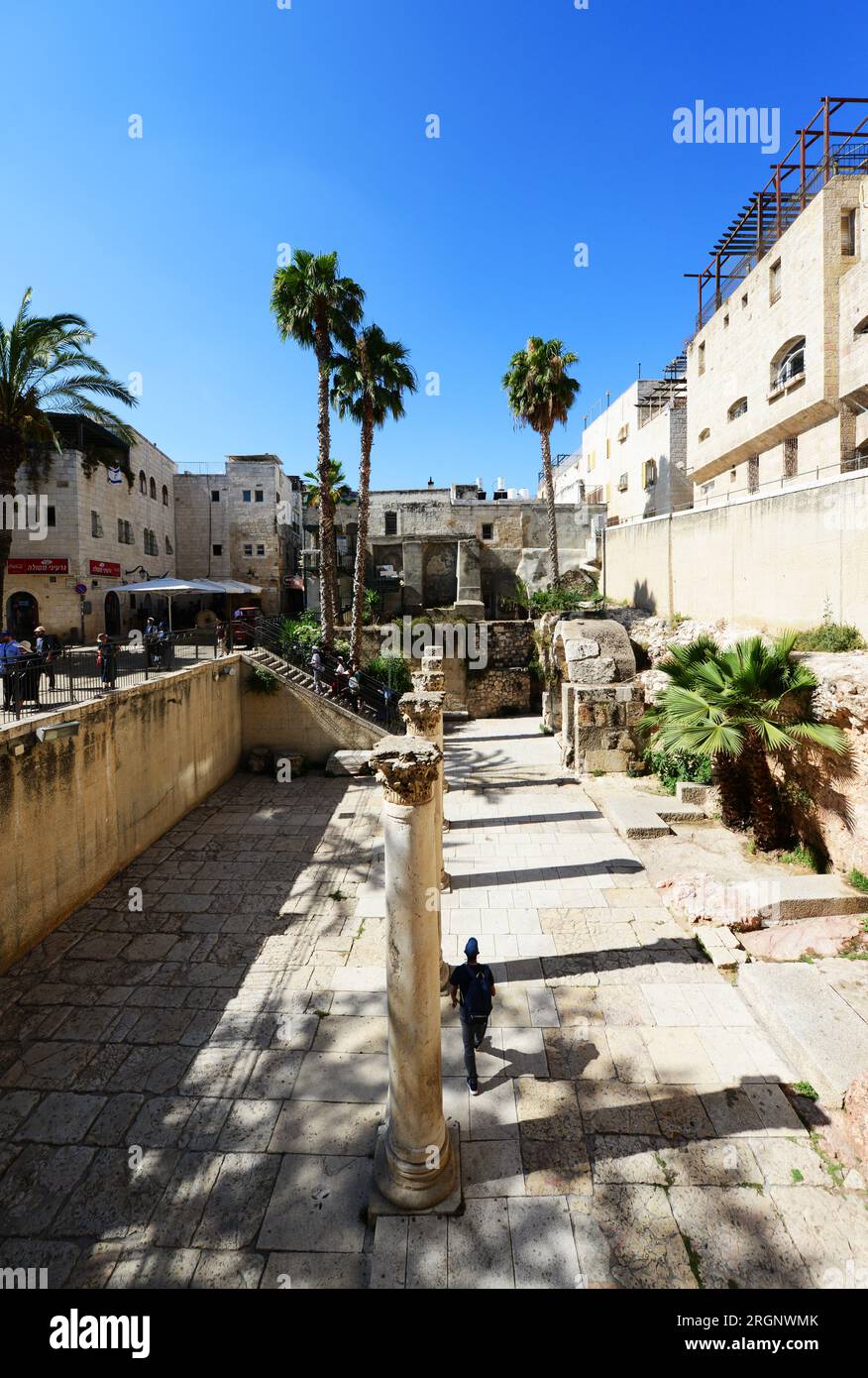 The Cardo- main street in the Ancient Roman city in Jerusalem. Stock Photo