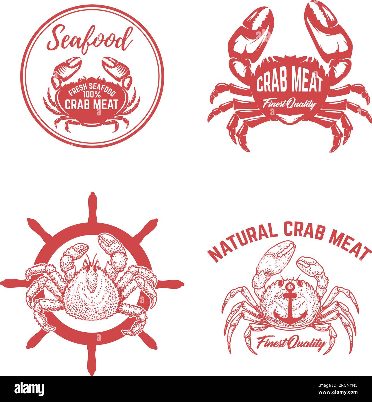 Set of vintage crab meat labels. Crab meat. Seafood emblems Stock