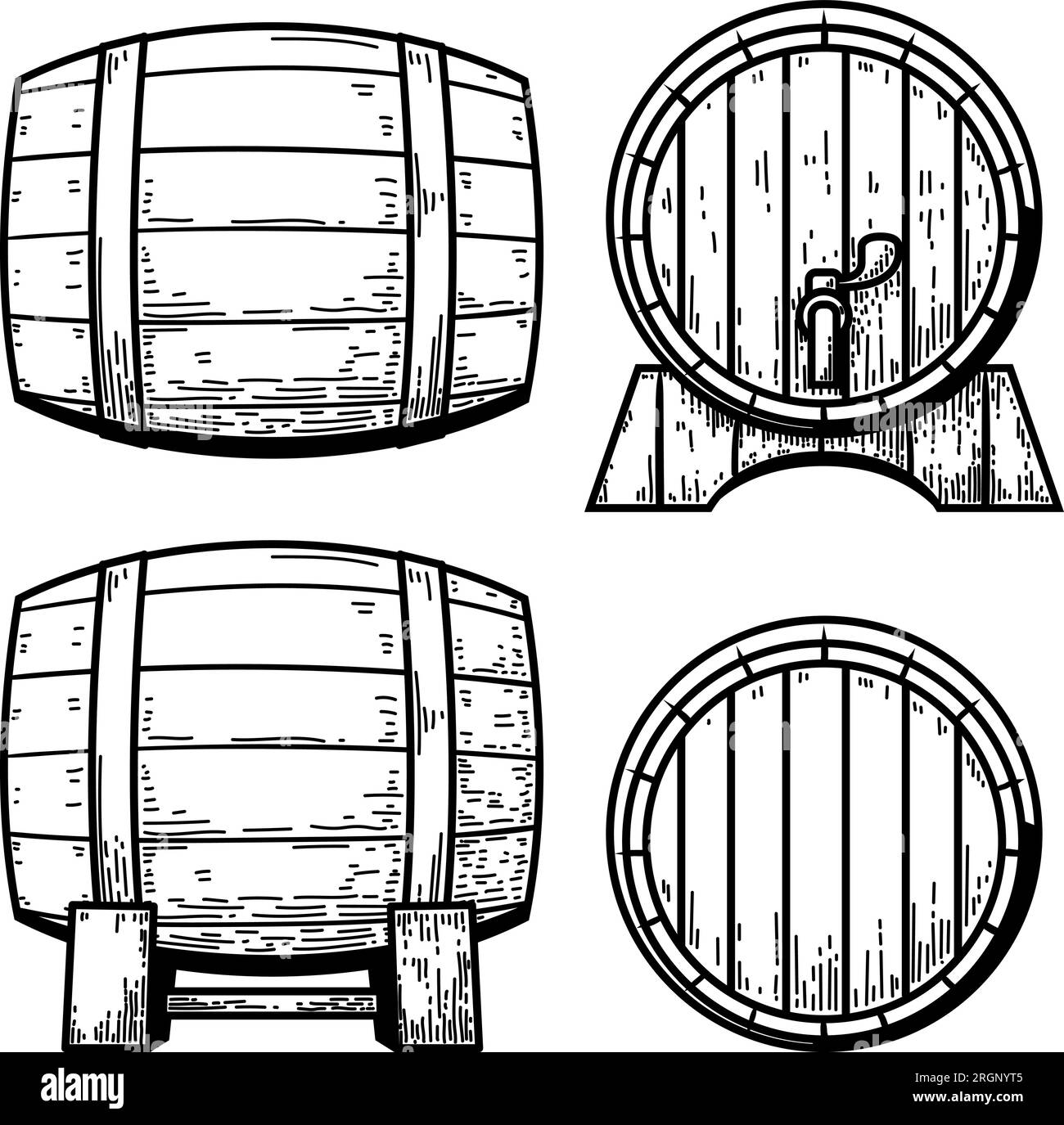 Illustration of vintage wooden barrel. Whiskey wooden barrel. For menu, emblem, sign, poster