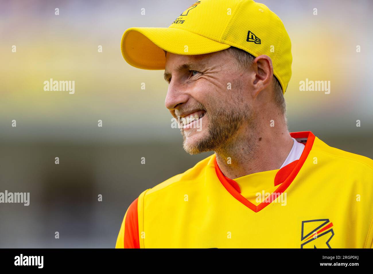 Joe Root of Trent Rockets smiles during The Hundred match between Trent Rockets and Northern Superchargers Stock Photo