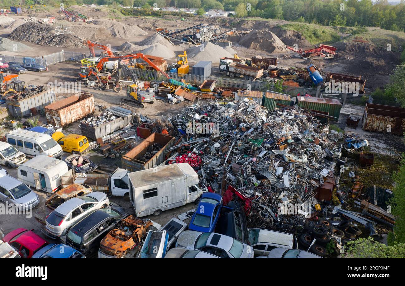Car compound for scrap metal recycling viewed from above Stock Photo - Alamy