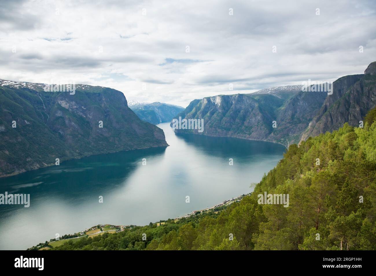 Aurlandsfjord fjord amazing landscape, Norway Scandinavia. National tourist route Aurlandsfjellet Stock Photo