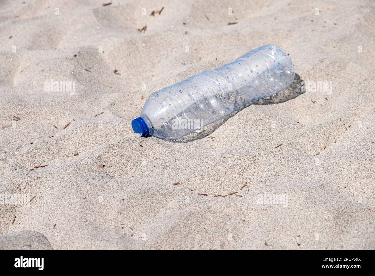 empty plastic bottle on a beach, ecology concept Stock Photo