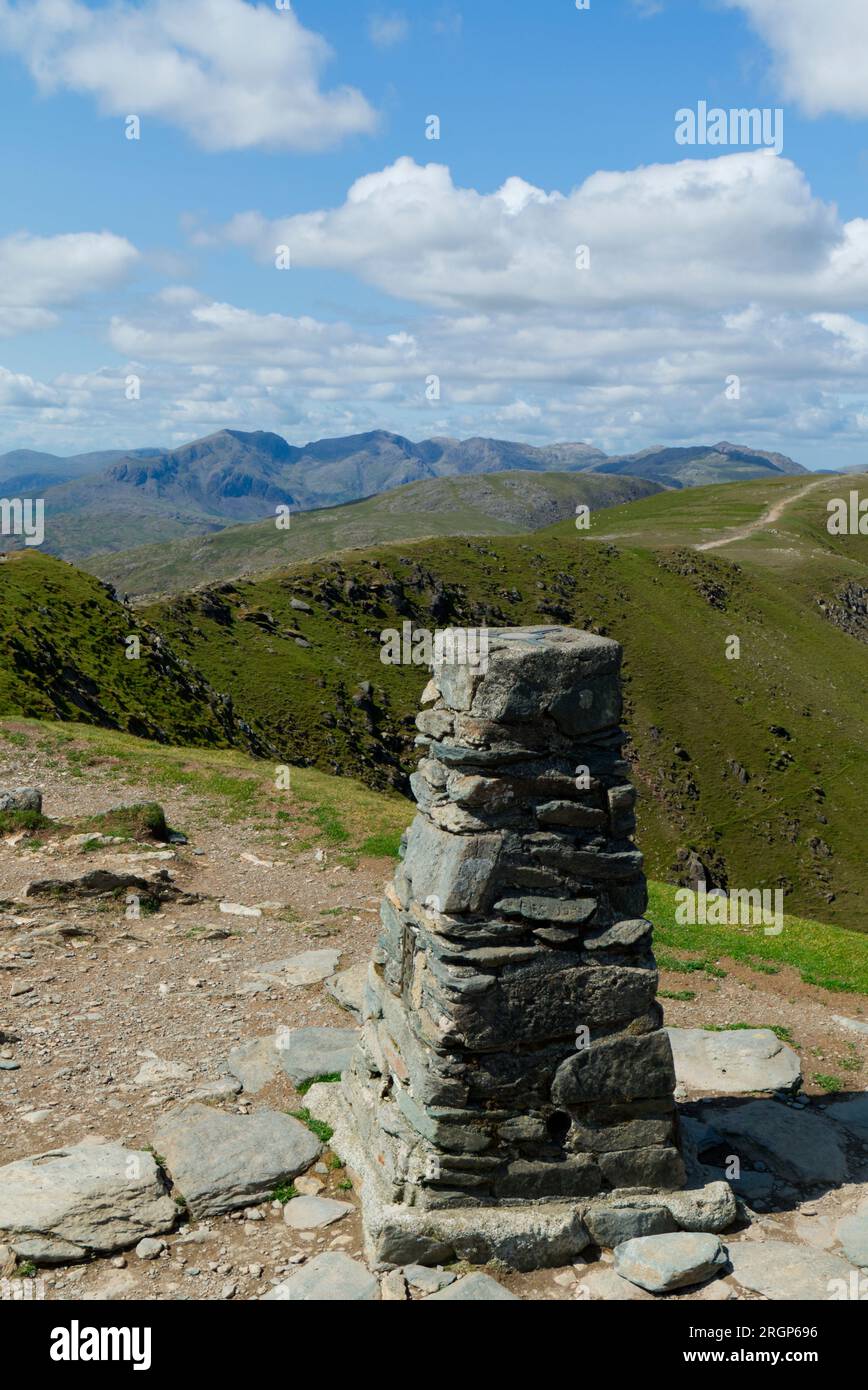 Old Man of Coniston triangulation marker, Cumbria Stock Photo