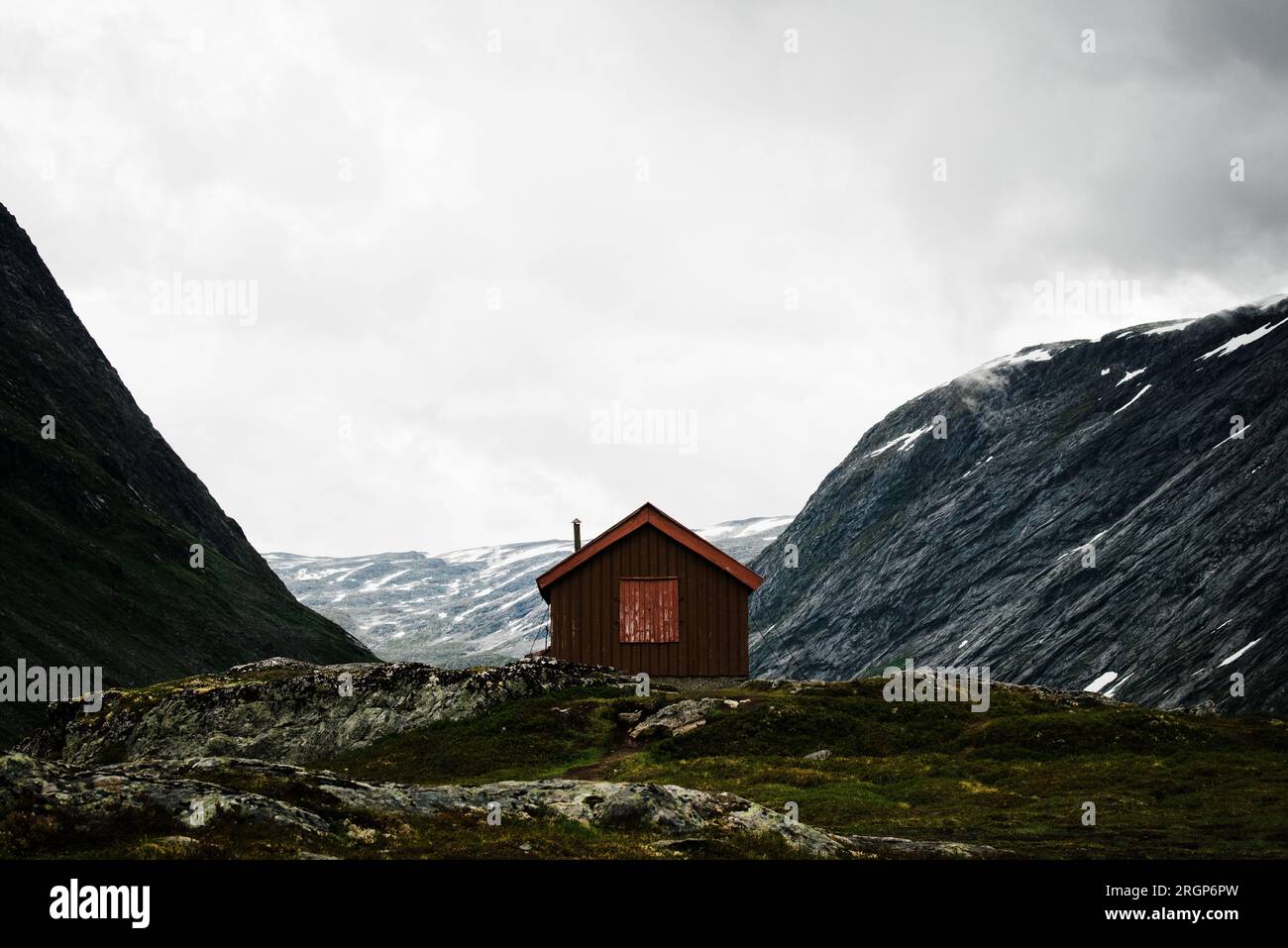 small wooden cabin in the Norwegian mountains Stock Photo