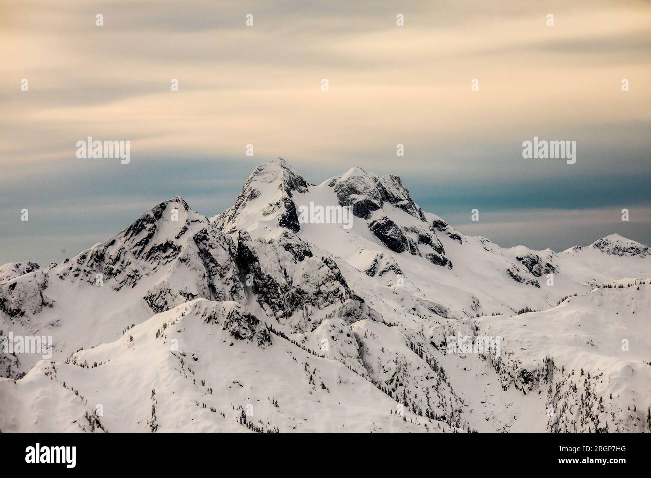 Scenic view of snow covered peaks after a winter storm passes Stock Photo
