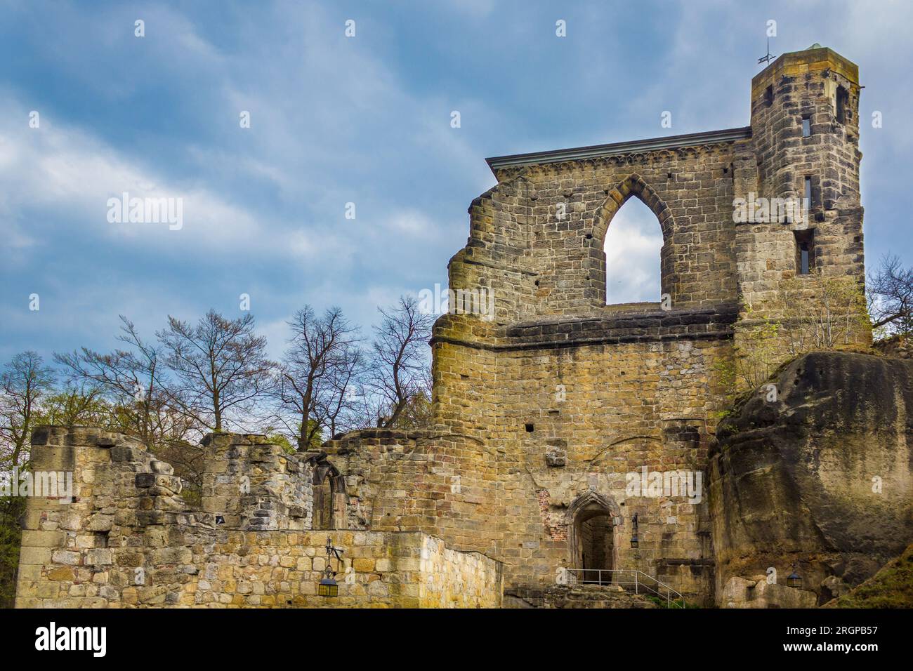Remains of medieval monastery at top of mountain in Oybin, Germany Stock Photo