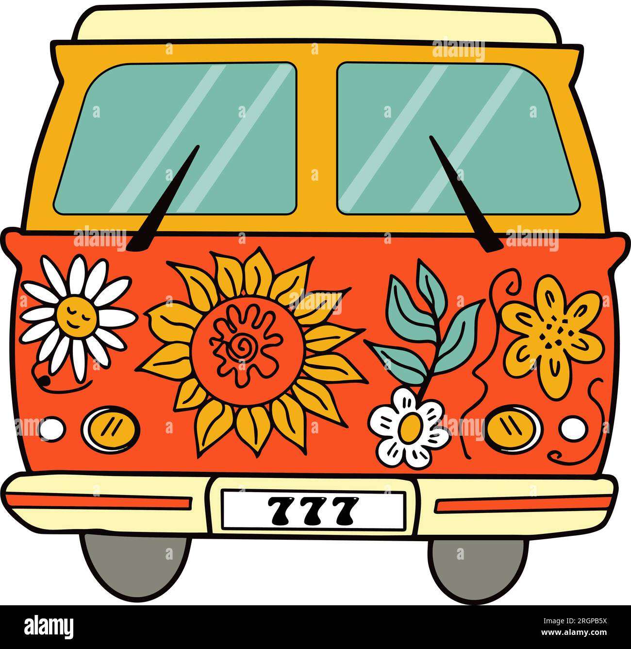 Vintage Retro Flower Power Colorful Printed Hippie Mini Bus Van