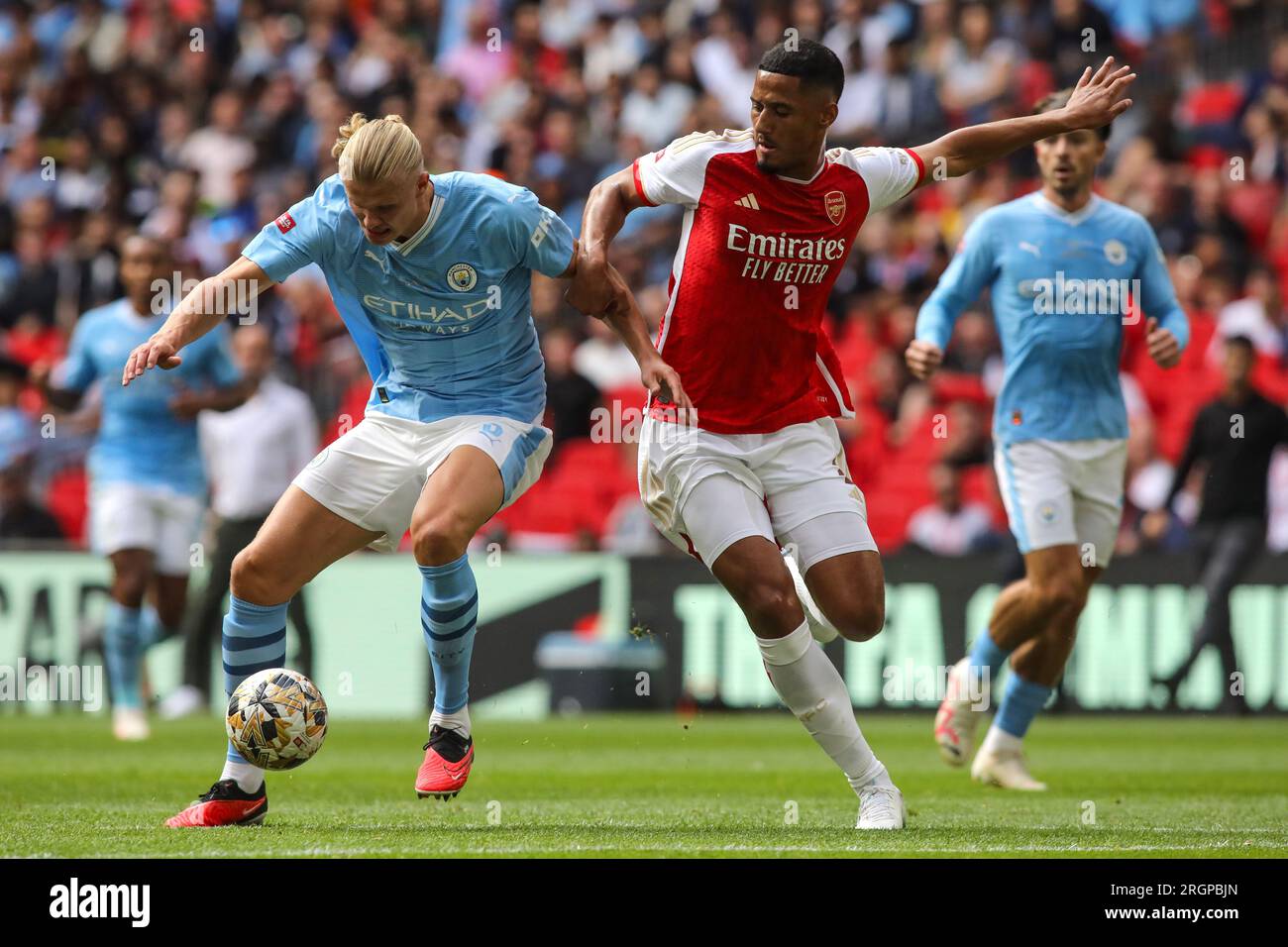 Erling Haaland of Manchester City and William Saliba of Arsenal - Arsenal v Manchester City, FA Community Shield, Wembley Stadium, London, UK - 6th Au Stock Photo