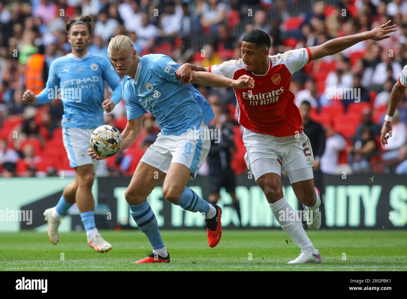 Erling Haaland of Manchester City and William Saliba of Arsenal - Arsenal v Manchester City, FA Community Shield, Wembley Stadium, London, UK - 6th Au Stock Photo