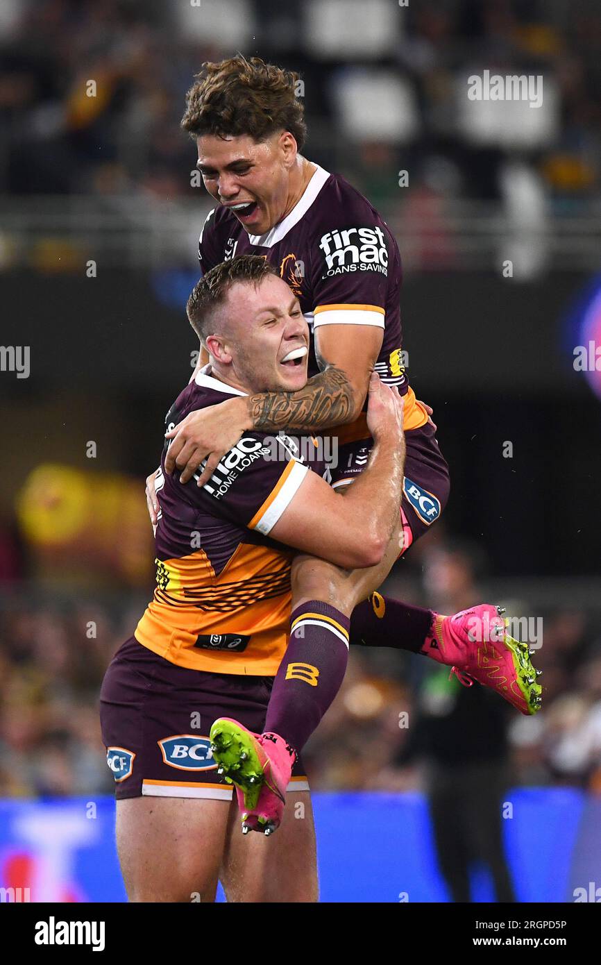 Brisbane, Australia. 11th Aug, 2023. Billy Walters and Reece Walsh of ...