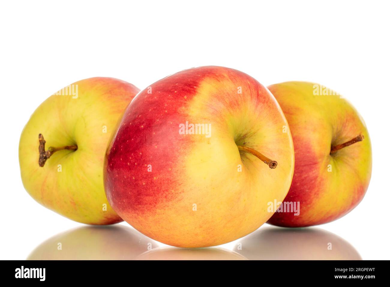 Three sweet juicy apples, macro, isolated on white background Stock ...