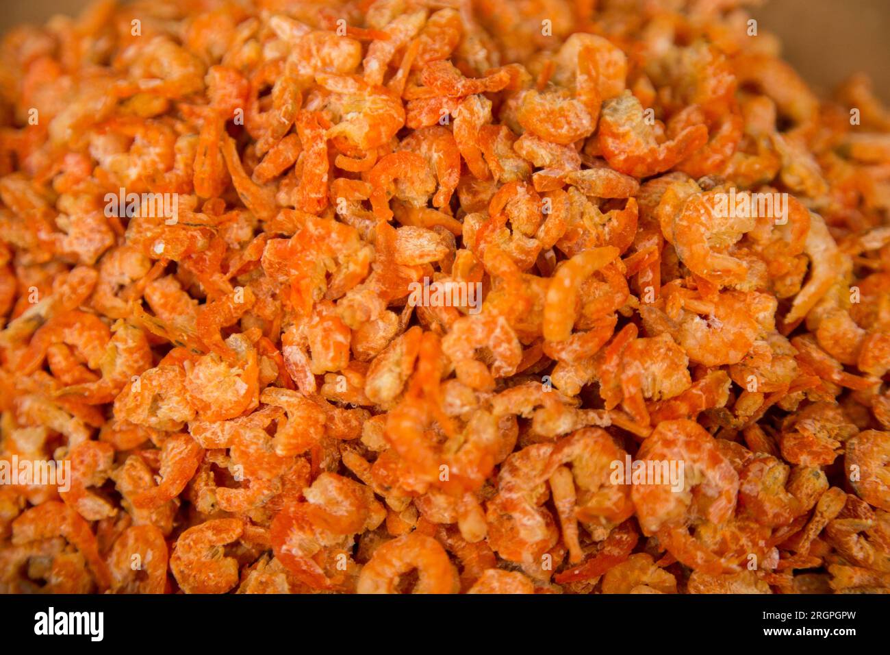 Dried prawns at a food stall on the streets of Bangkok, Thailand Stock
