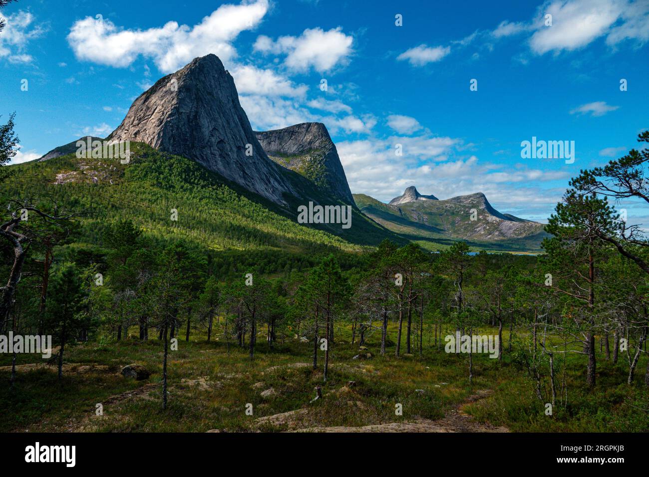 The wild mountainous and glaciated landscape near Narvik, Northern Norway, Arctic Norway, Eidetind, Eidetinden Stock Photo