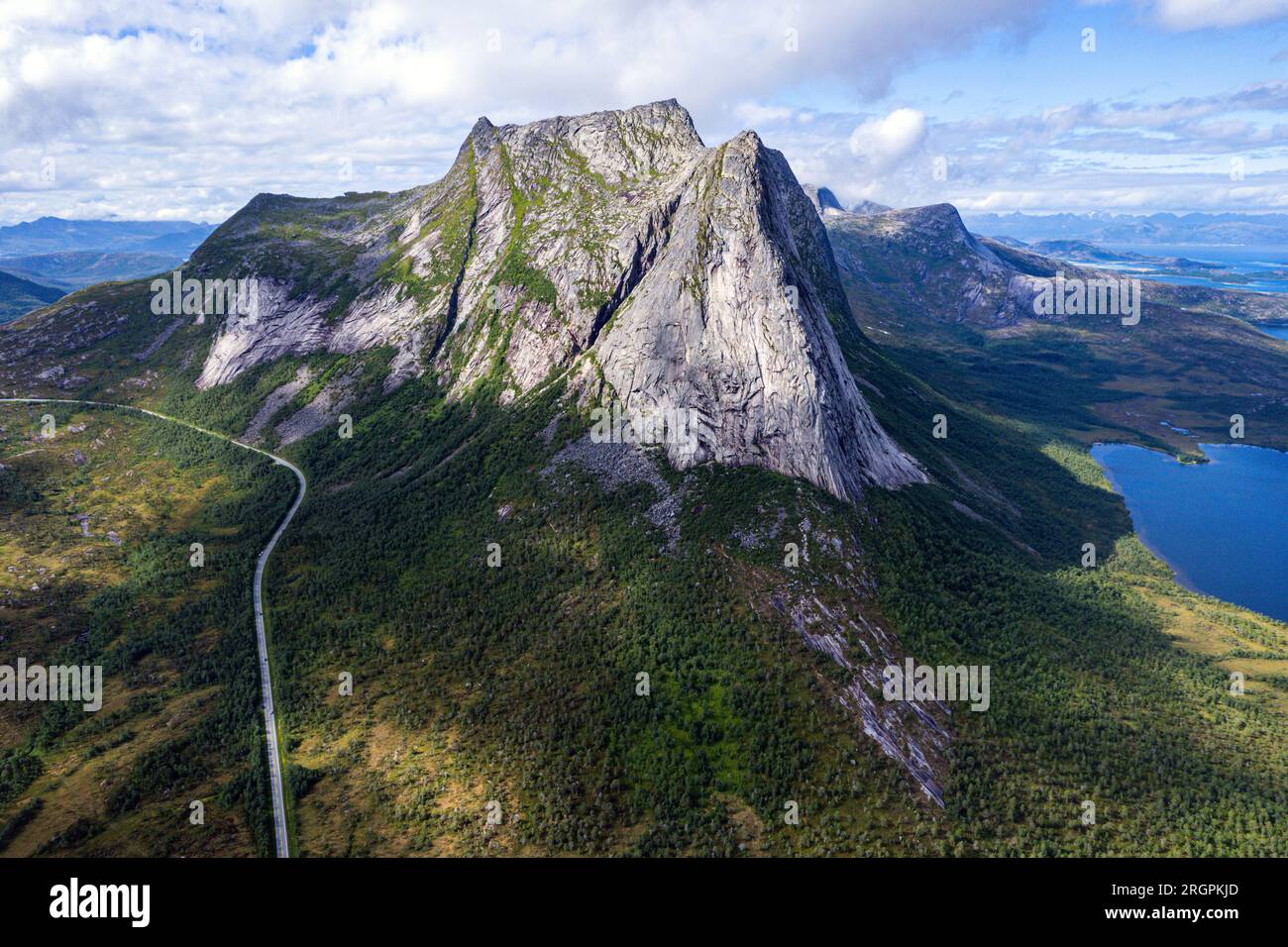 The wild mountainous and glaciated landscape near Narvik, Northern Norway, Arctic Norway, Eidetind, Eidetinden Stock Photo