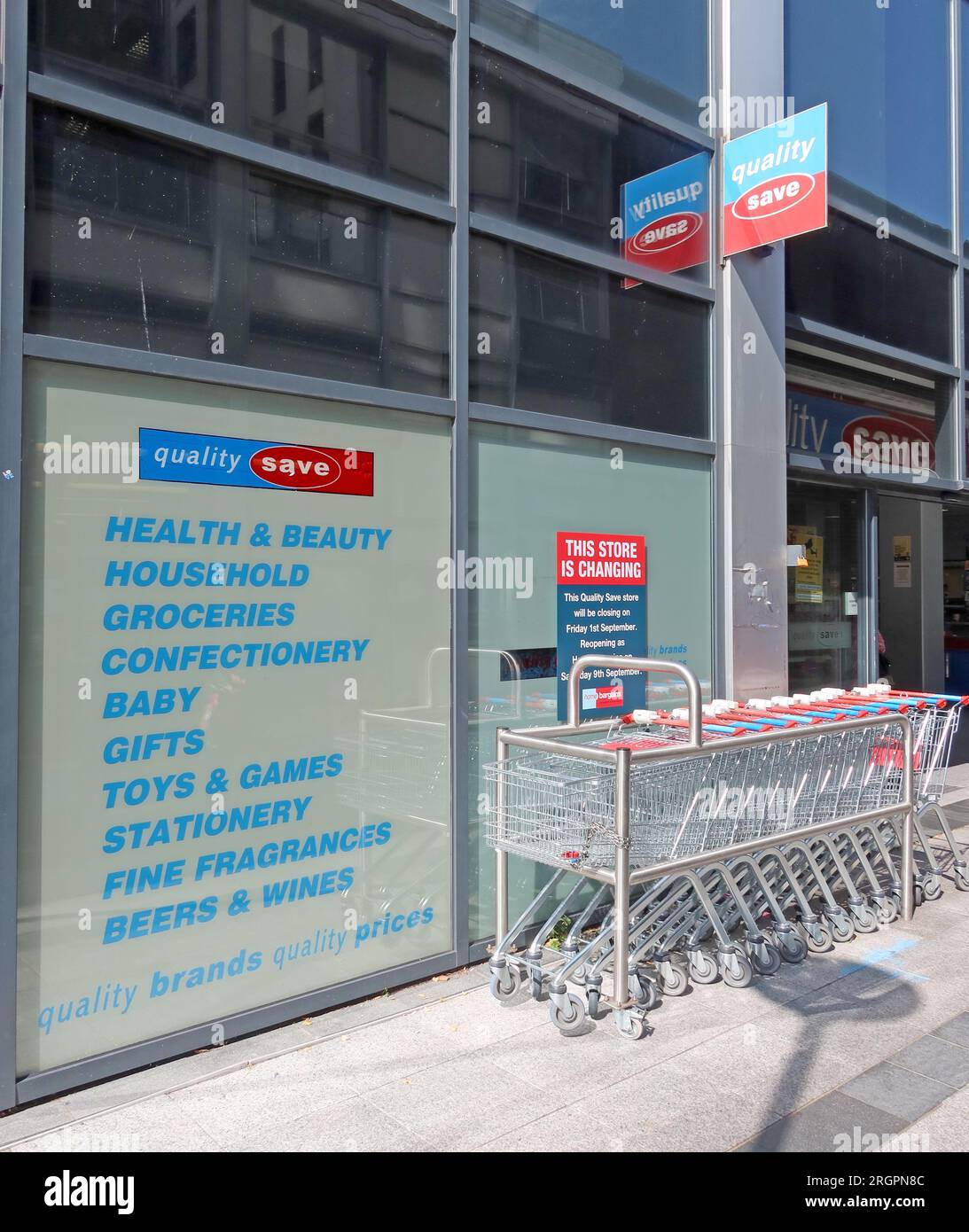 Quality Save, sold to TJ Morris, owner of Home Bargains, Radius Building, Shopping Centre, Prestwich, Manchester, England,UK, M25 1AS Stock Photo
