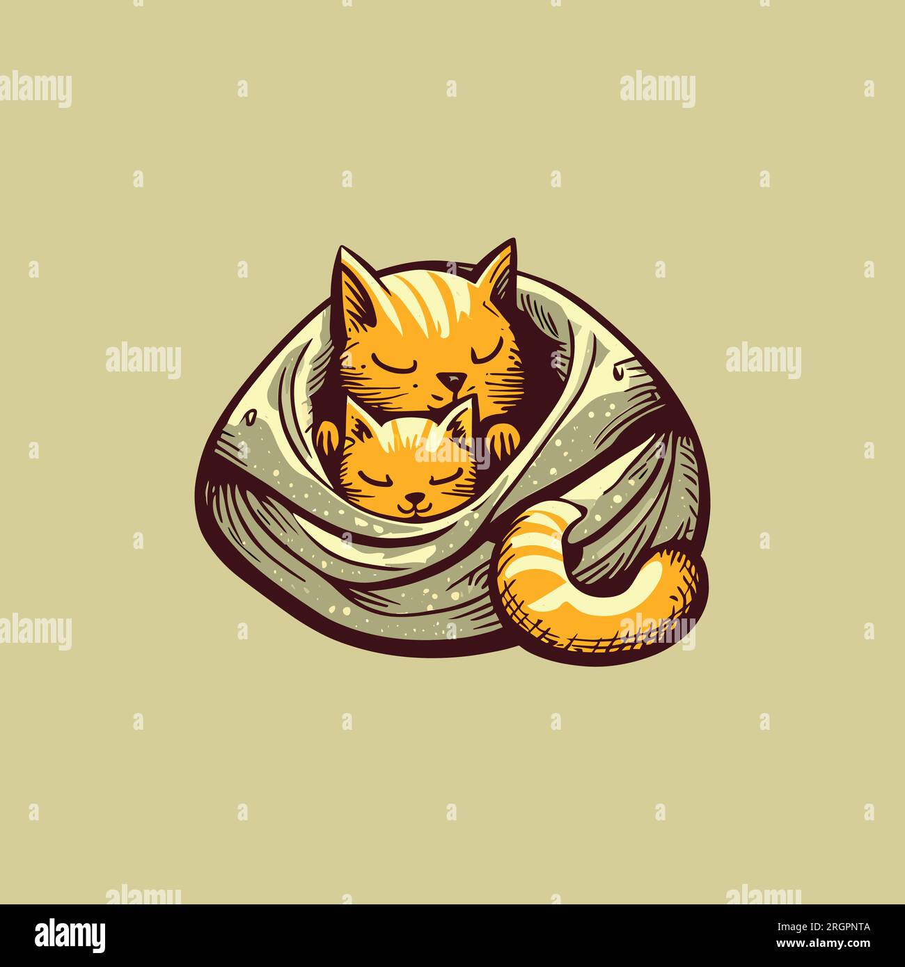 Cats sleeping in a blanket comic-style vector illustration Stock Vector
