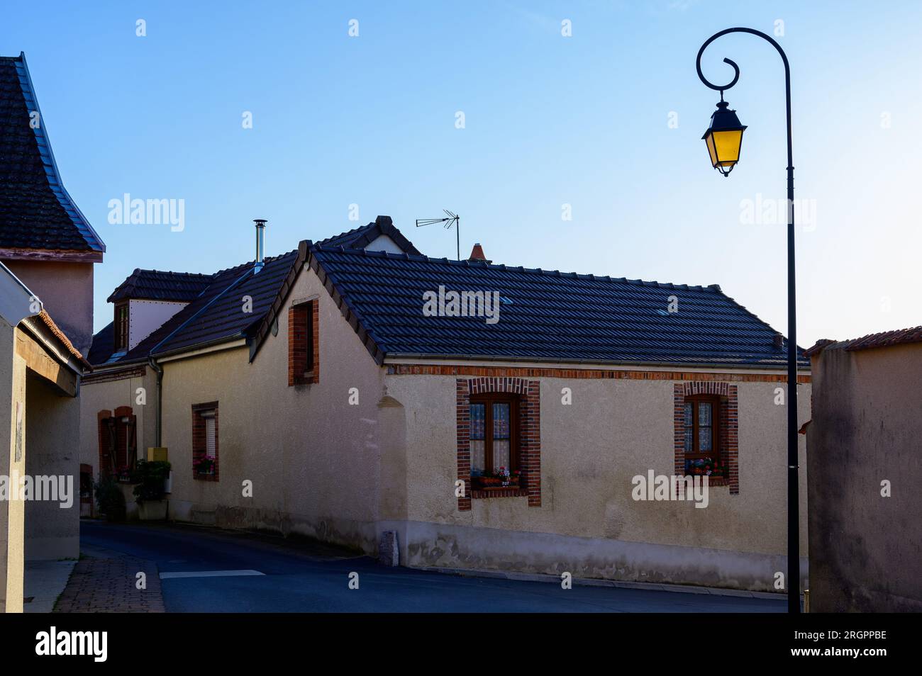 Walking in touristic old village with abbey Hautvillers, cradle of champagne, France Stock Photo