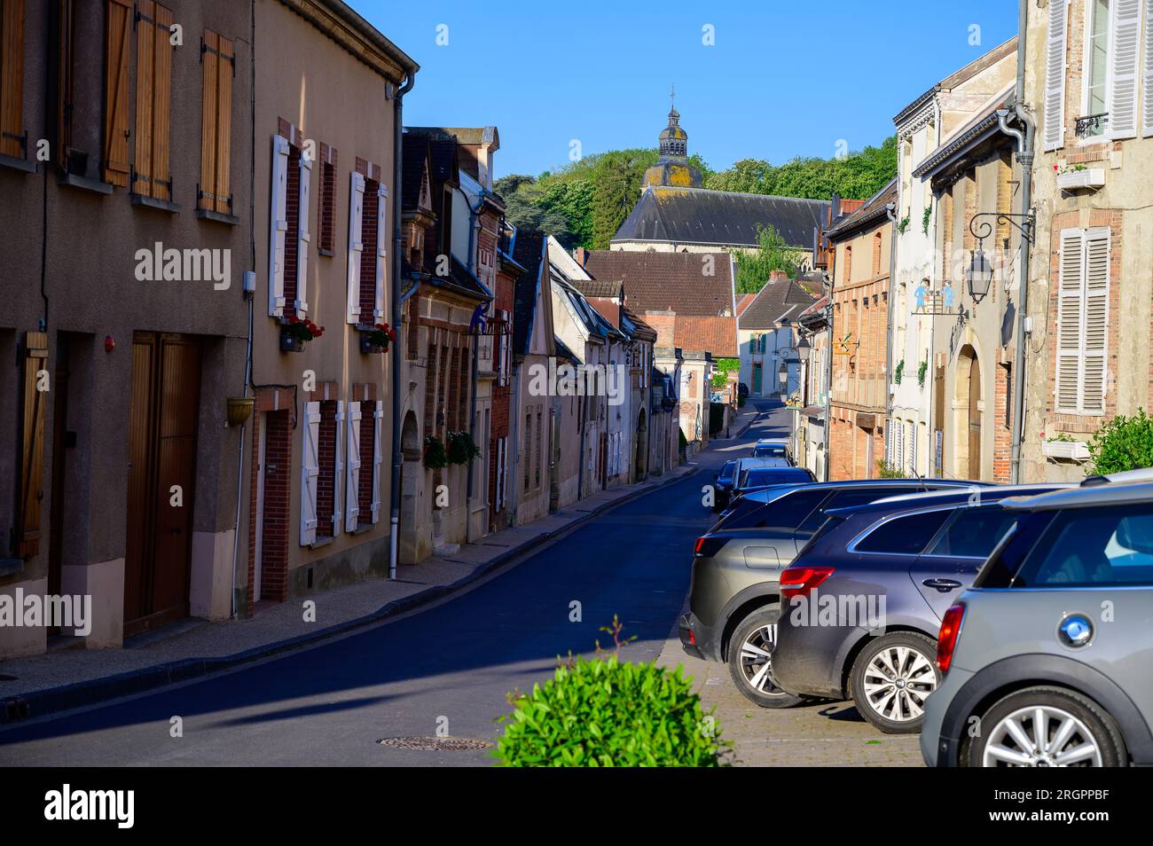 Walking in touristic old village with abbey Hautvillers, cradle of champagne, France Stock Photo