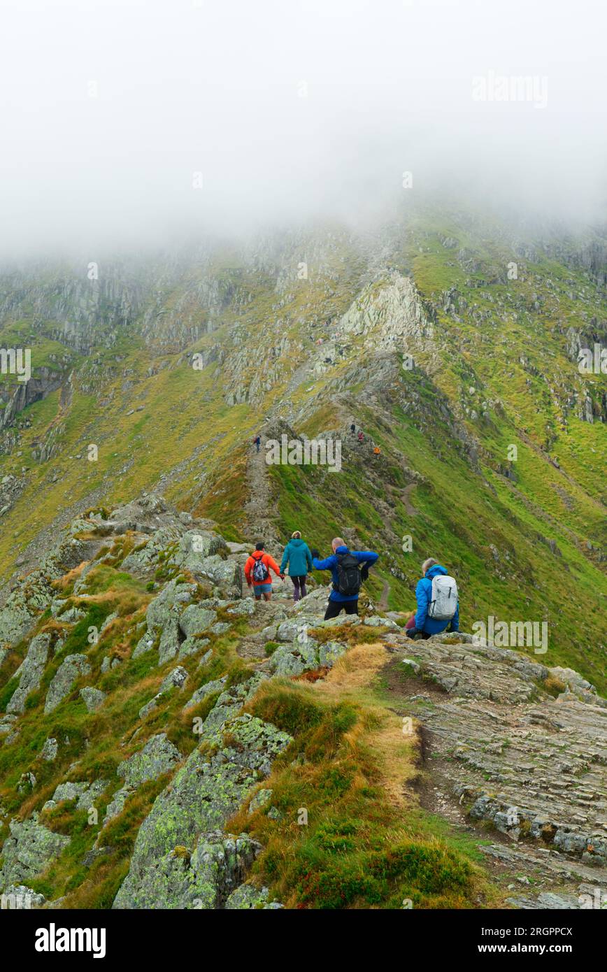 Walkers on Striding Edge, Helvellyn mountain, Cumbria Stock Photo - Alamy