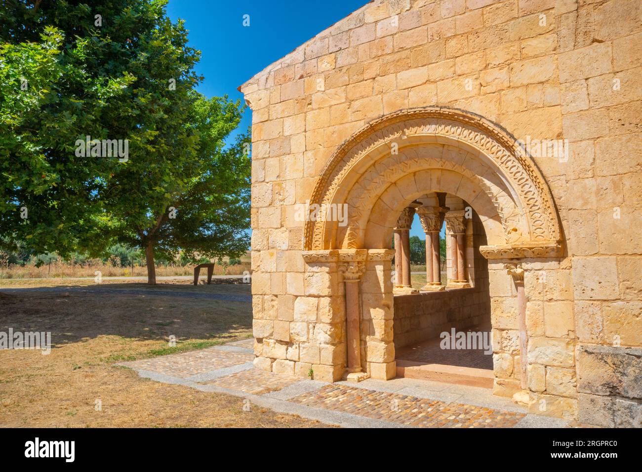 Portico. Nuestra Señora de la Asuncion church, Duraton, Segovia province, Castilla Leon, Spain. Stock Photo