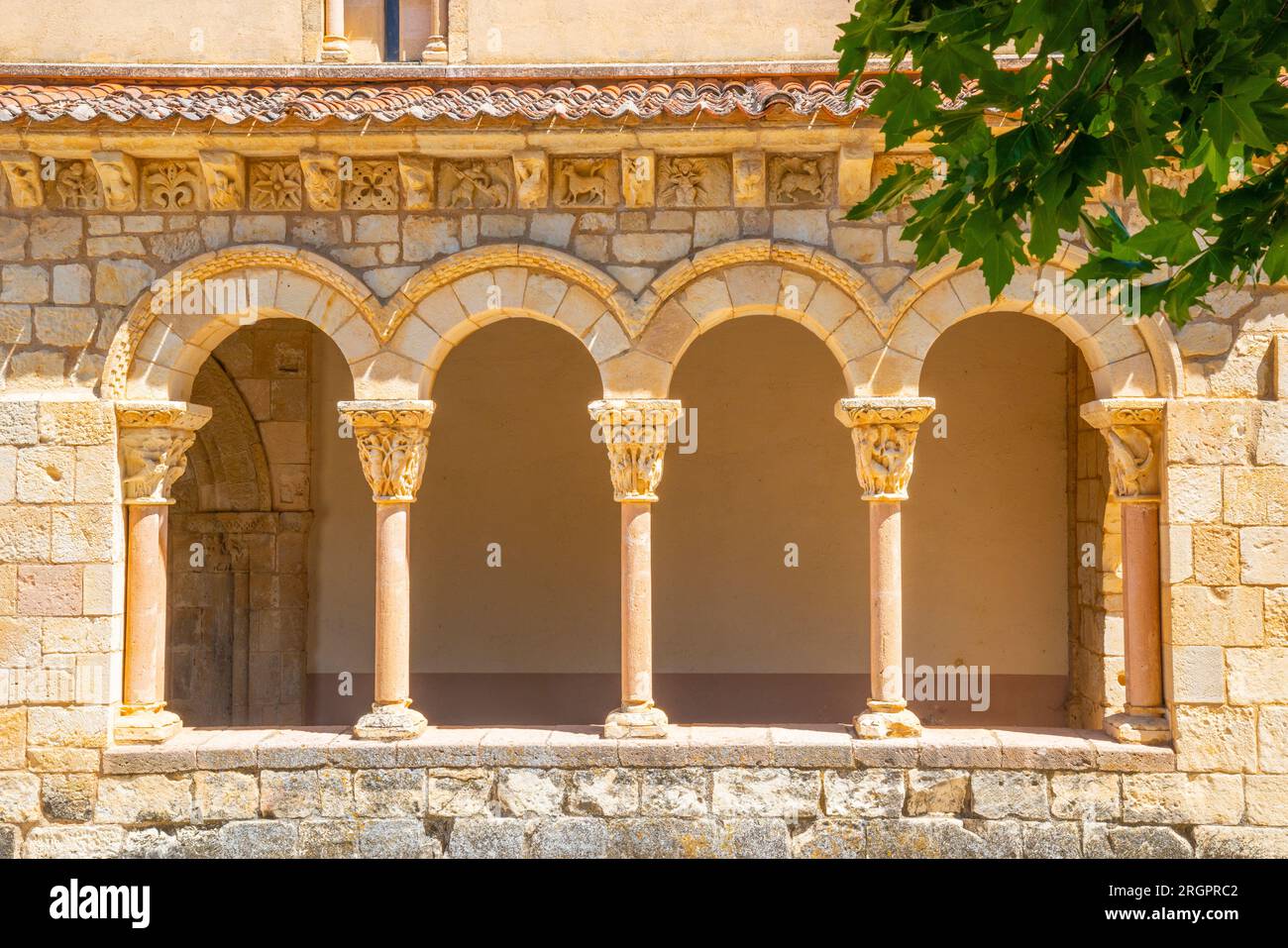 Portico. Nuestra Señora de la Asuncion church, Duraton, Segovia province, Castilla Leon, Spain. Stock Photo