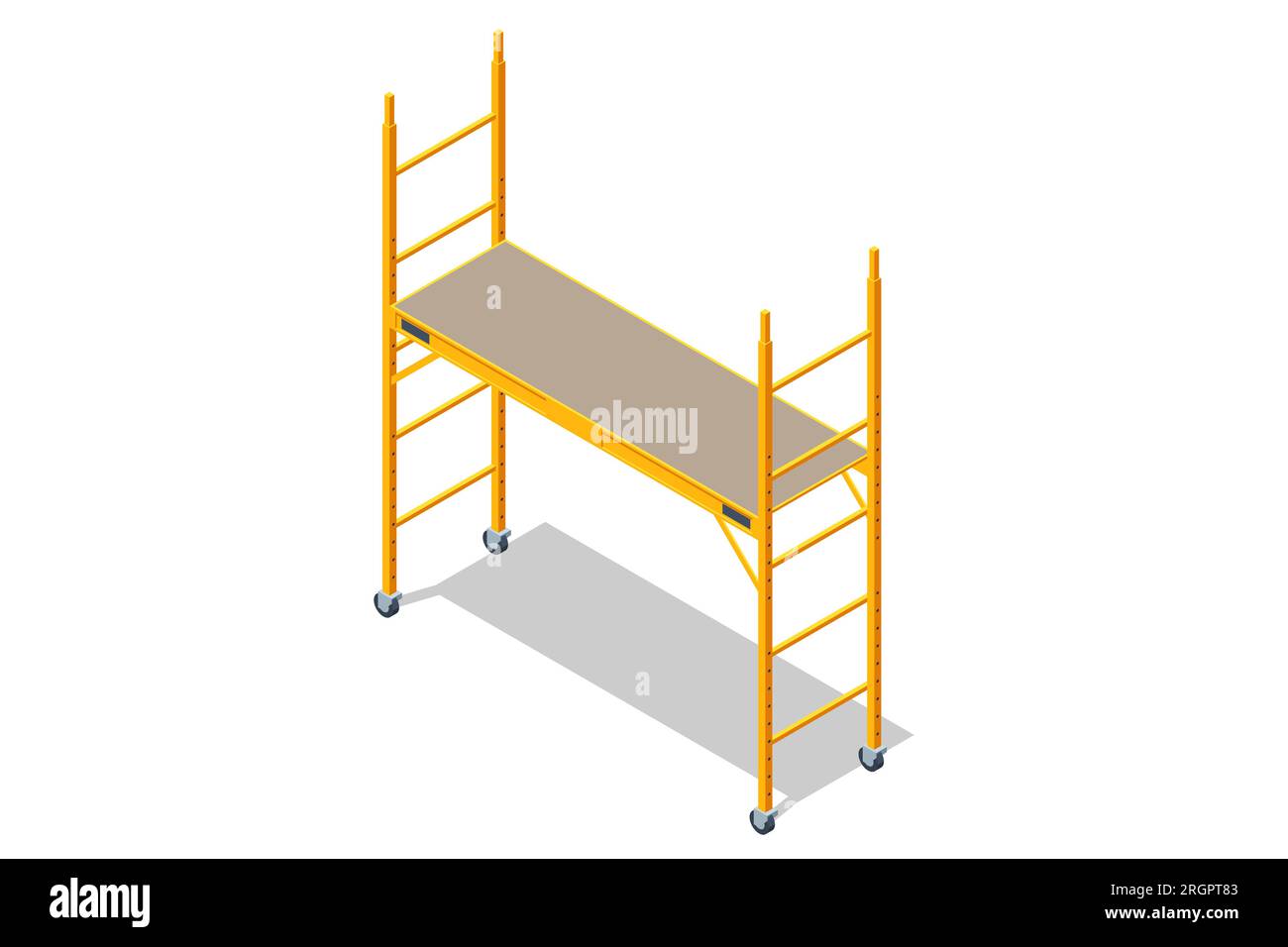 Isometric Scaffolding frame. Labor risks prevention about using scaffolds safely. Stock Vector