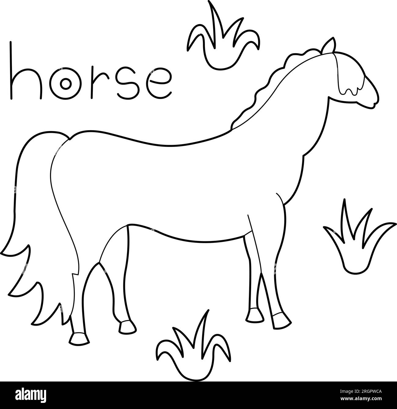 A Horse, Colouring Book For Kids, Vector Illustration, Animals Stock 