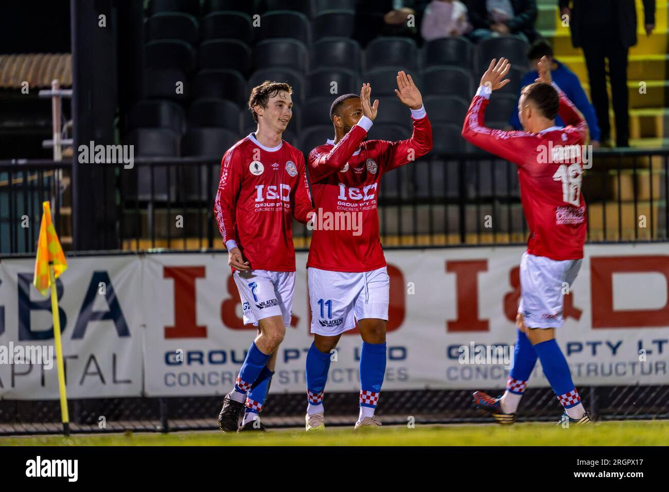 10 August 2023. Melbourne Knights Football Club, Victoria, Australia. Melbourne Knights vs Lions FC during the Australia Cup Round of 32 at Melbourne Knights Football Club, Sunshine North. Stock Photo