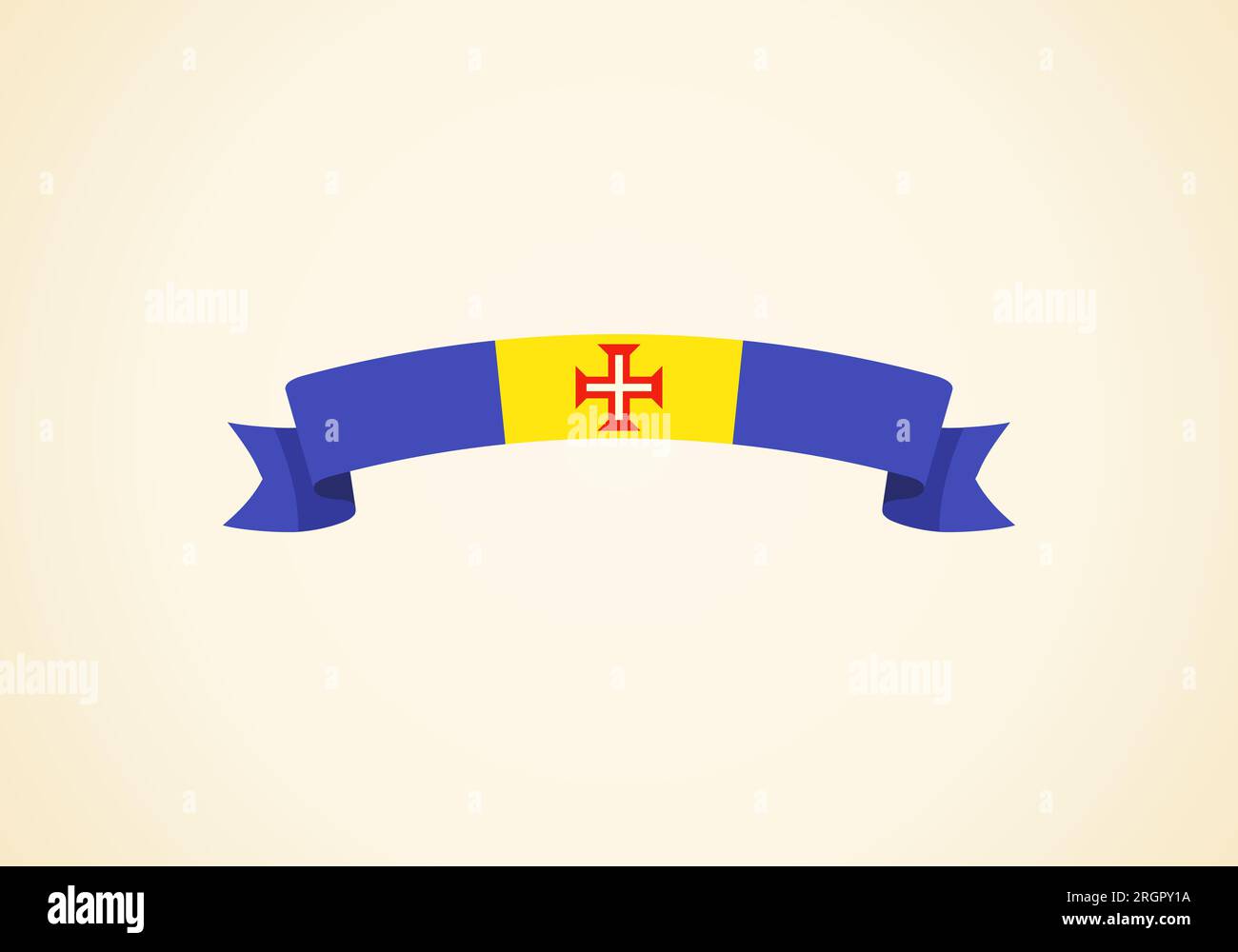 Ribbon with flag of Madeira in flat design style. Stock Vector