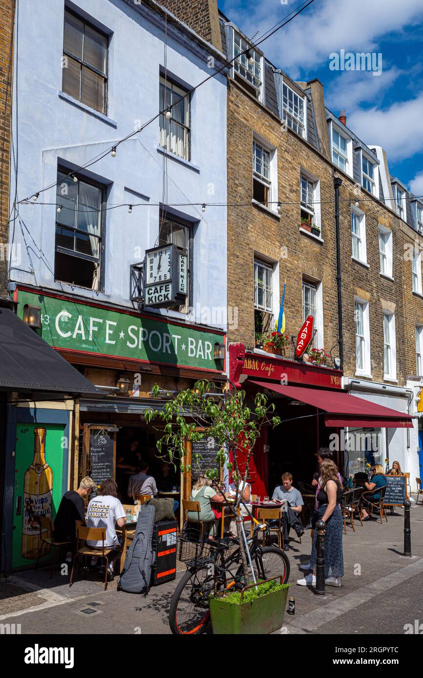 Cafe Kick Sports Bar Cafe Exmouth Market London. Exmouth Market is an outdoor street market of 32 stalls in Clerkenwell N. London. Table Football Bar. Stock Photo